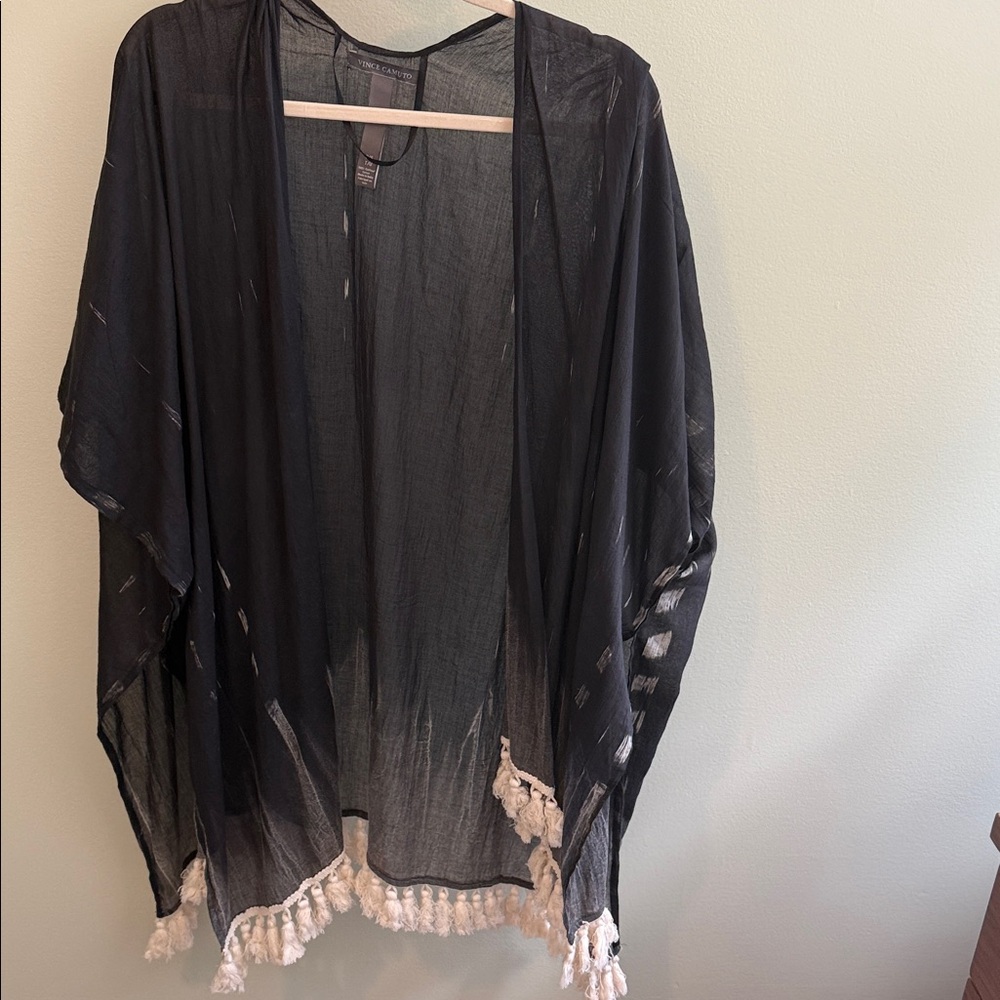 Vince Camuto Black Sheer Tunic with White Tassels